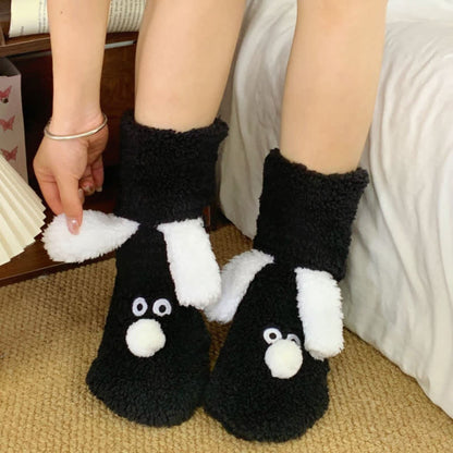 Chaussettes-chaussons kaki à motif chiot aux yeux globuleux - Noir - 42(US3-8) - image 4