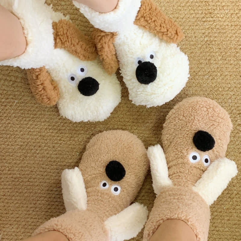 Chaussettes-chaussons kaki à motif chiot aux yeux globuleux - image 3