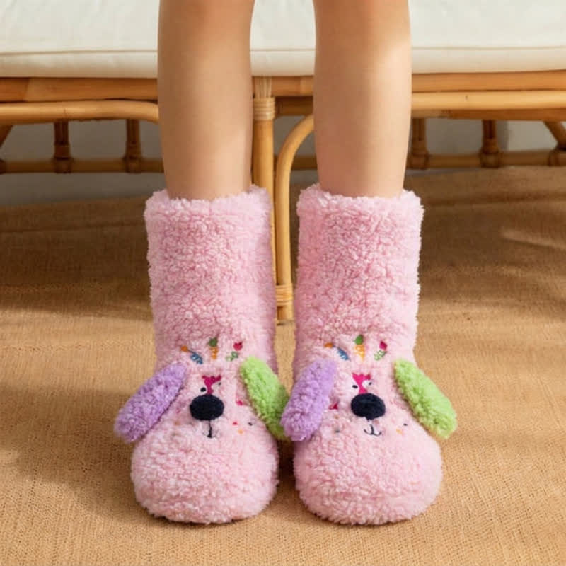 Chaussettes-chaussons jaunes à motif chiot à oreilles dépareillées - Rose - 42(US3-8) - image 0