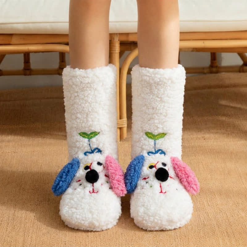 Chaussettes-chaussons jaunes à motif chiot à oreilles dépareillées - Blanc - 42(US3-8) - image 1