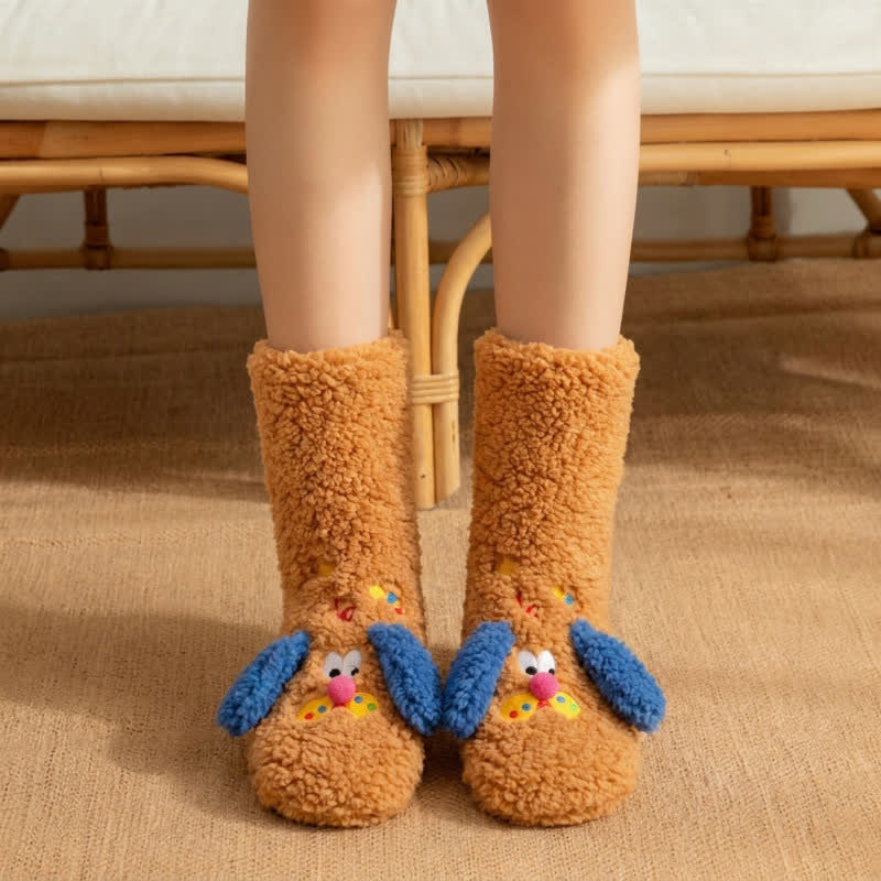 Chaussettes-chaussons jaunes à motif chiot à oreilles dépareillées - Brun - 42(US3-8) - image 5