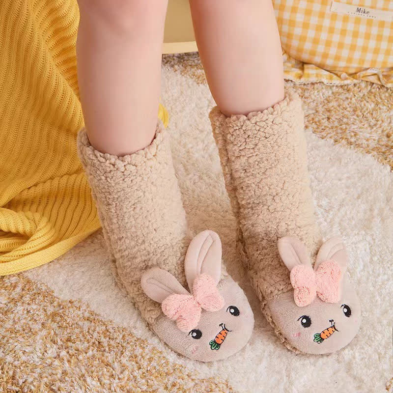 Chaussettes-chaussons en peluche lapin rose mangeant une carotte - Kaki - 42(US3-8) - image 5