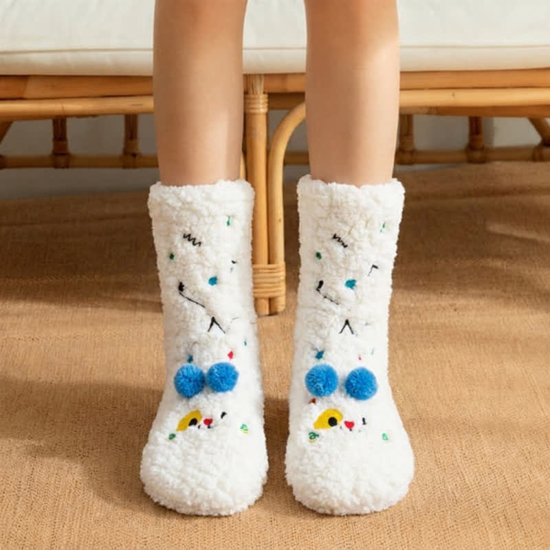 Chaussettes-chaussons roses et vertes à pompons et motifs d'animaux de dessin animé - Blanc - 42(US3-8) - image 4