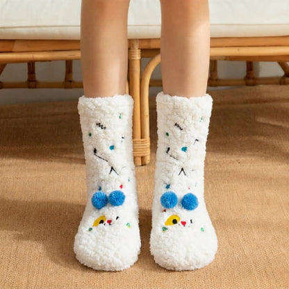 Chaussettes-chaussons roses et vertes à pompons et motifs d'animaux de dessin animé - Blanc - 42(US3-8) - image 4