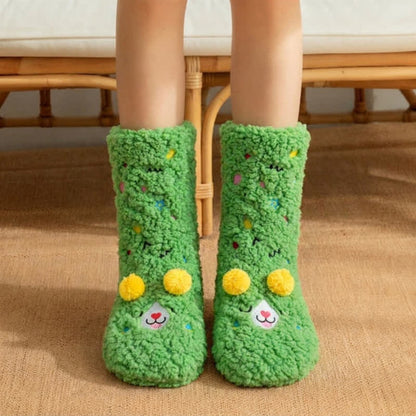 Chaussettes-chaussons roses et vertes à pompons et motifs d'animaux de dessin animé - Vert - 42(US3-8) - image 2