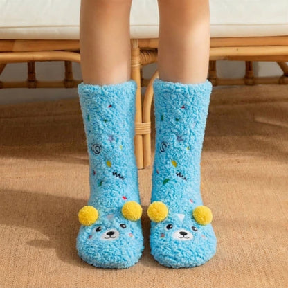 Chaussettes-chaussons roses et vertes à pompons et motifs d'animaux de dessin animé - Bleu - 42(US3-8) - image 5
