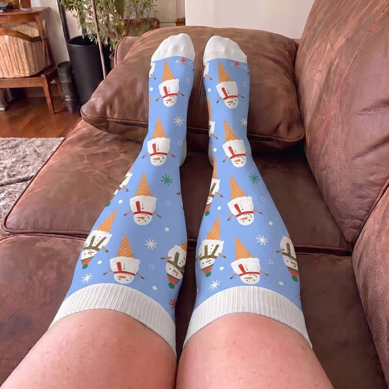 Chaussettes de compression grande taille bonhomme de neige de Noël - image 1