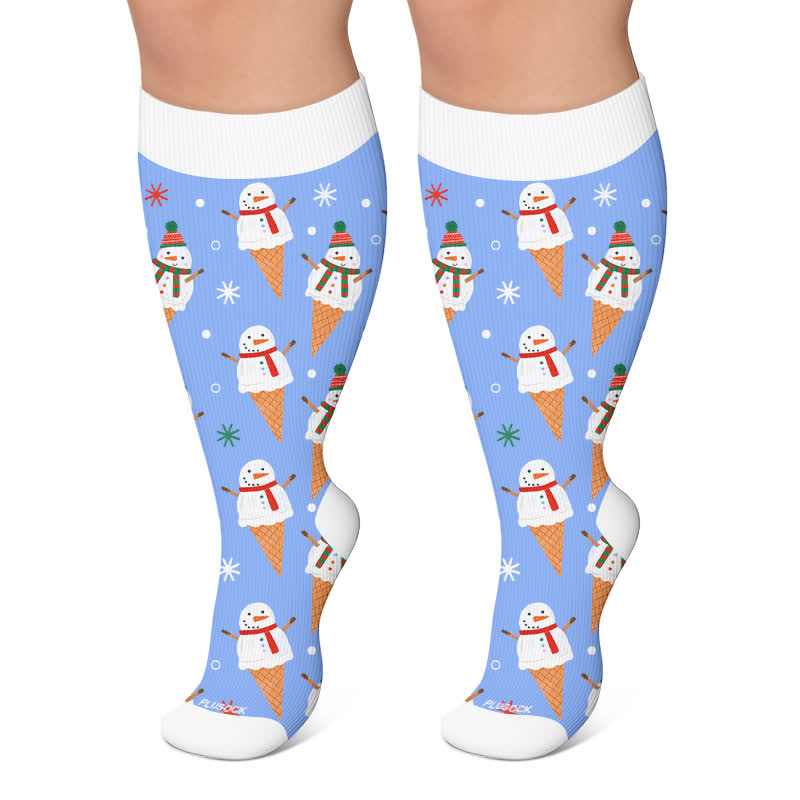 Chaussettes de compression grande taille bonhomme de neige de Noël - Bleu - 4XL - image 4