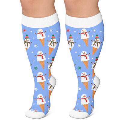 Chaussettes de compression grande taille bonhomme de neige de Noël - Bleu - 4XL - image 4