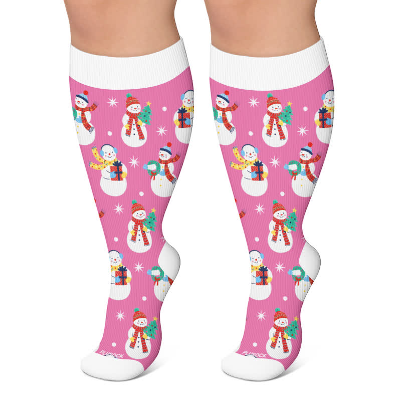 Chaussettes de compression grande taille bonhomme de neige de Noël - Rose clair - 4XL - image 6