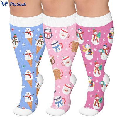Chaussettes de compression grande taille bonhomme de neige de Noël - image 0