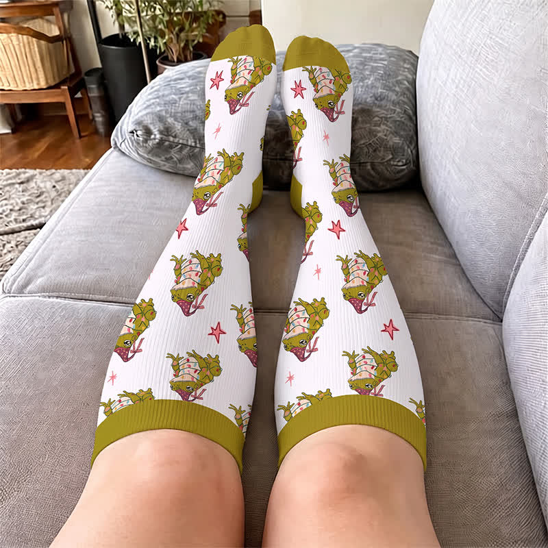 Chaussettes de compression grande taille pour Noël avec grenouille et souris - image 3