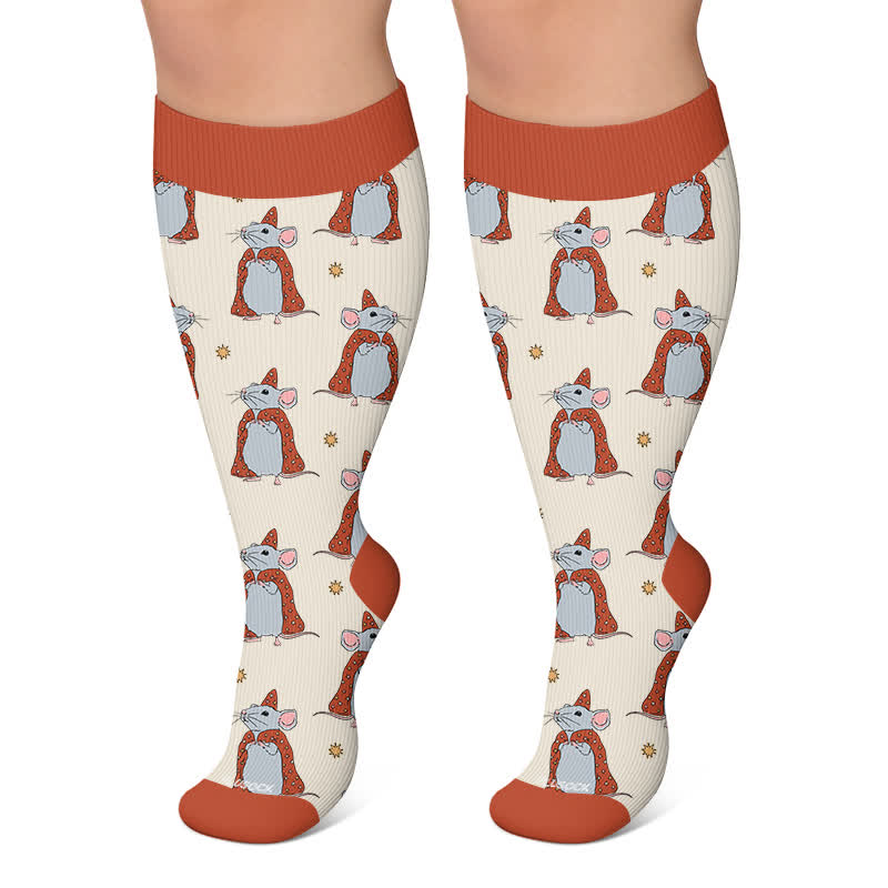 Chaussettes de compression grande taille pour Noël avec grenouille et souris - Abricot - 4XL - image 5