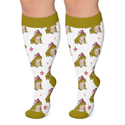 Chaussettes de compression grande taille pour Noël avec grenouille et souris - Vert - 4XL - image 6