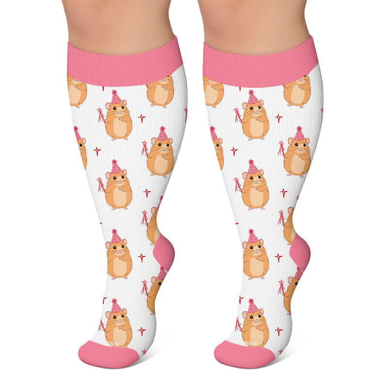 Chaussettes de compression grande taille pour Noël avec grenouille et souris - Rose - 4XL - image 4