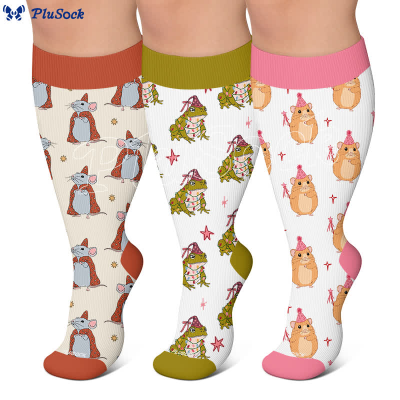 Chaussettes de compression grande taille pour Noël avec grenouille et souris - image 0