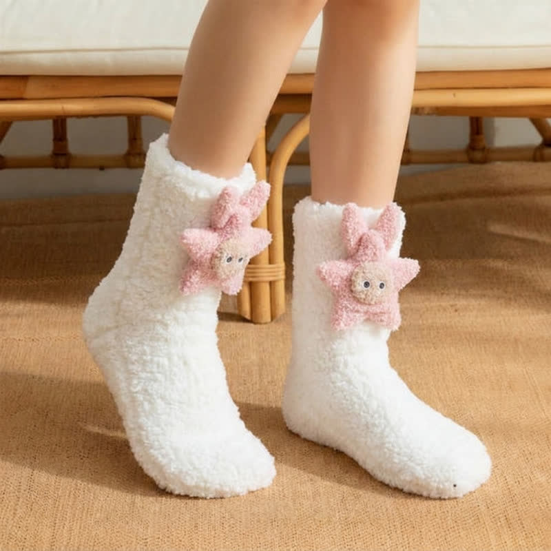 Chaussettes-chaussons à motif ours étoilé rose et bleu - Blanc - EU36-42(US3-8.5) - image 2