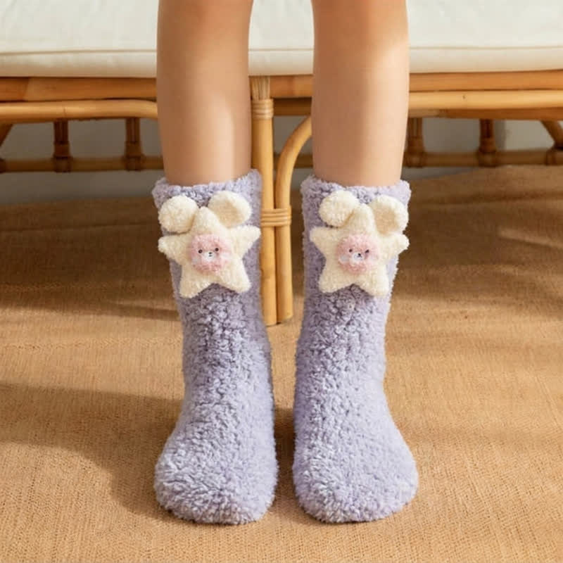 Chaussettes-chaussons à motif ours étoilé rose et bleu - Violet - EU36-42(US3-8.5) - image 0