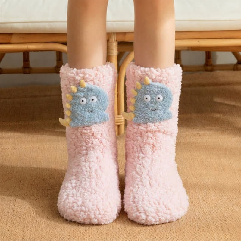 Chaussettes-chaussons blanches et roses à motifs de dinosaures. - Rose - EU36-42(US3-8.5) - image 0