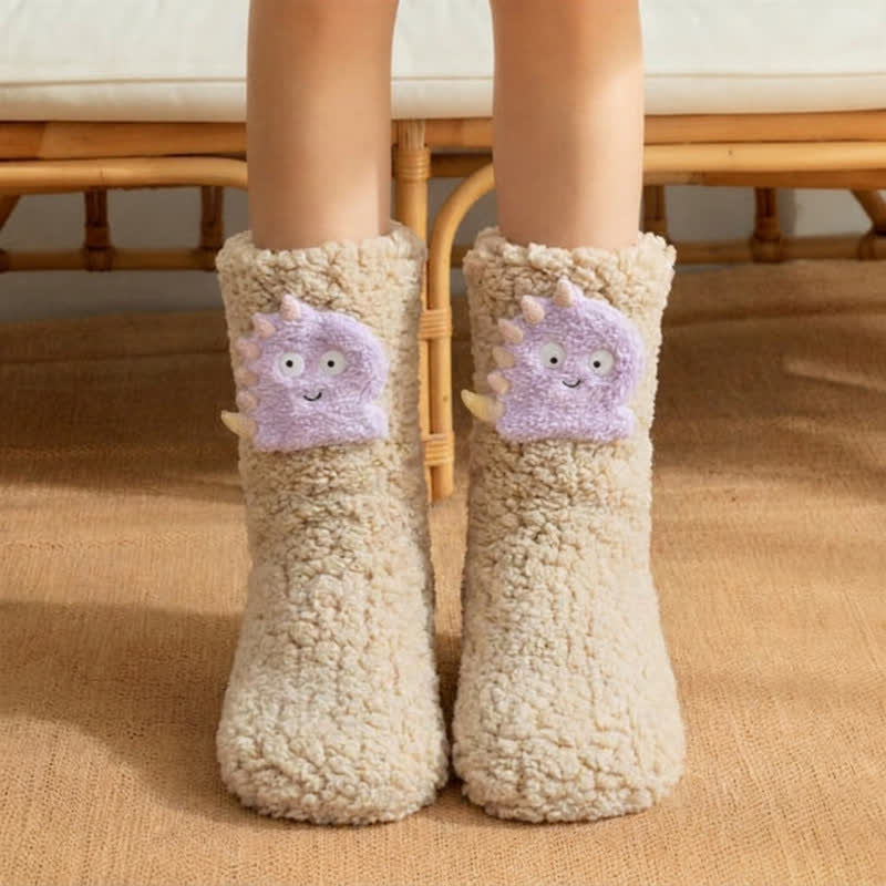 Chaussettes-chaussons blanches et roses à motifs de dinosaures. - Kaki - EU36-42(US3-8.5) - image 2