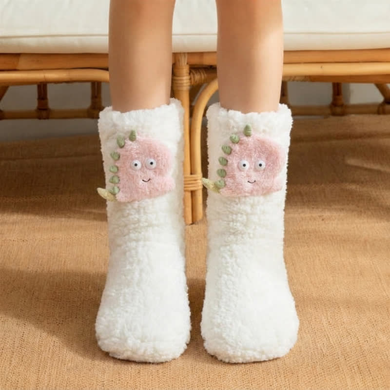Chaussettes-chaussons blanches et roses à motifs de dinosaures. - Blanc - EU36-42(US3-8.5) - image 1