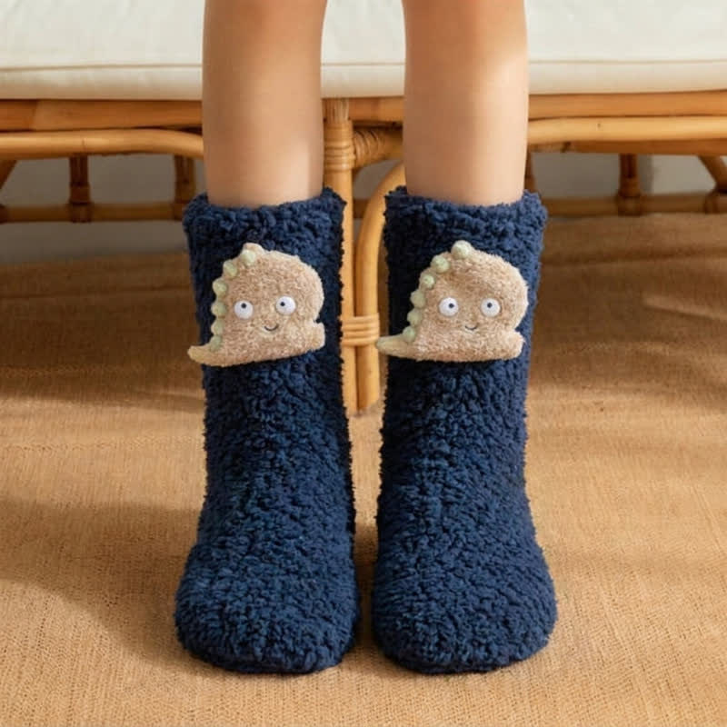 Chaussettes-chaussons blanches et roses à motifs de dinosaures. - Bleu marine - EU36-42(US3-8.5) - image 3