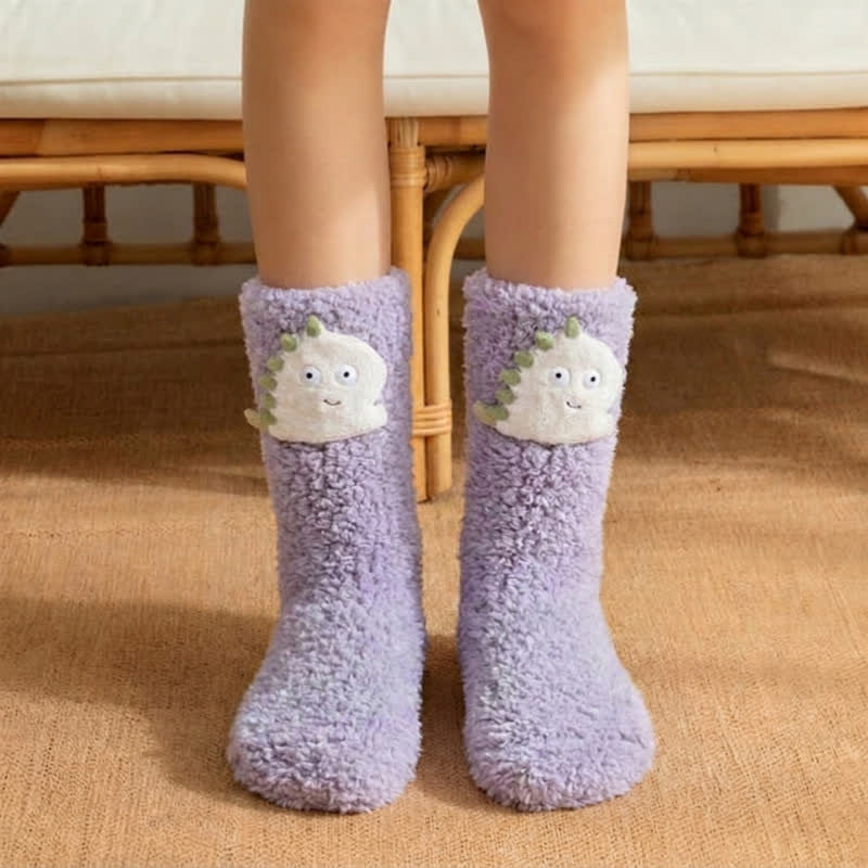 Chaussettes-chaussons blanches et roses à motifs de dinosaures. - Violet - EU36-42(US3-8.5) - image 4