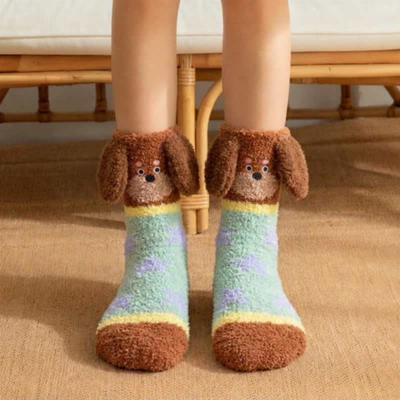 Chaussettes rayées à oreilles de chiot (3 paires) - Vert clair - EU36-42(US3-8.5) - image 1