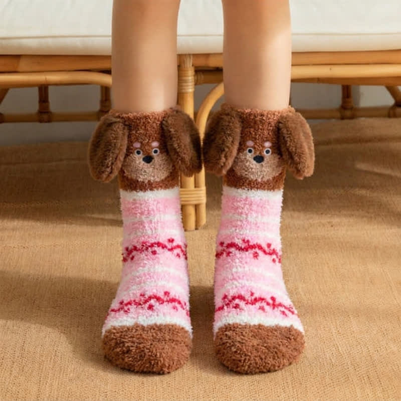 Chaussettes rayées à oreilles de chiot (3 paires) - Rose - EU36-42(US3-8.5) - image 2