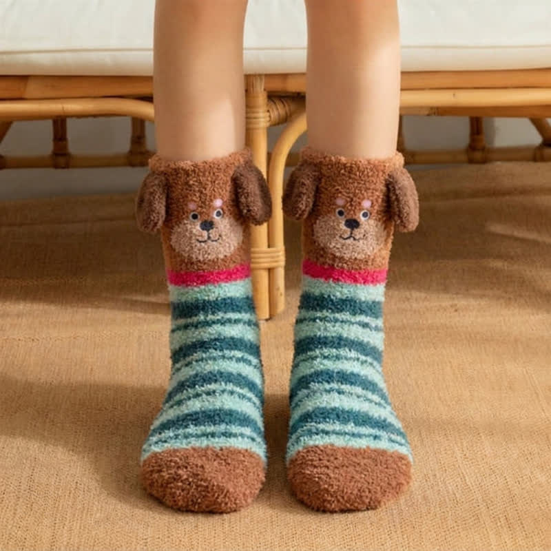 Chaussettes rayées à oreilles de chiot (3 paires) - Vert foncé - EU36-42(US3-8.5) - image 5