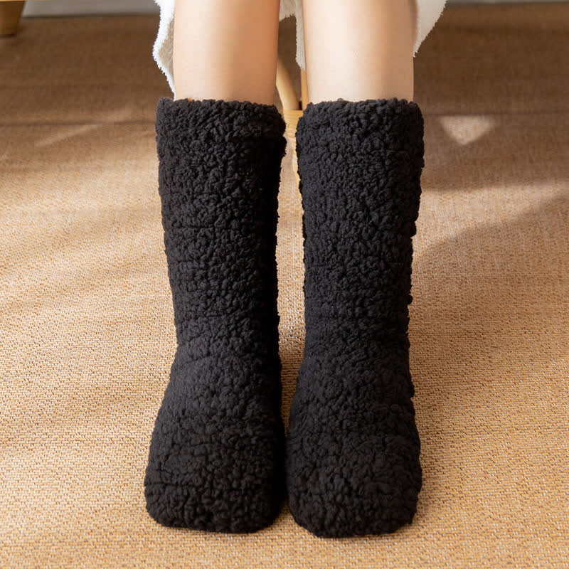 Chaussettes-chaussons blanches unies et duveteuses mi-mollet (2 paires) - Noir - EU36-42(US3-8.5) - image 4
