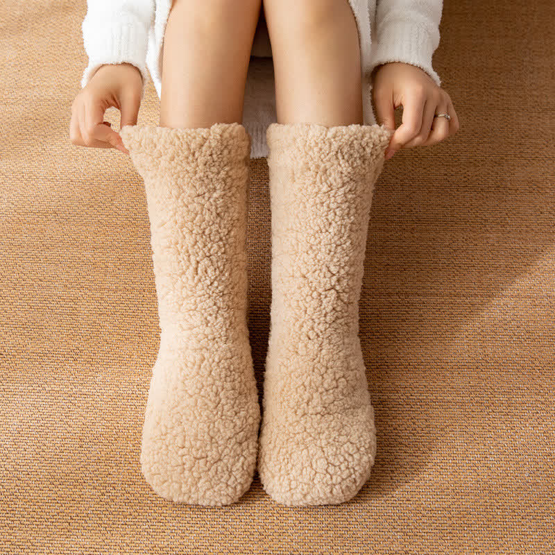 Chaussettes-chaussons blanches unies et duveteuses mi-mollet (2 paires) - Kaki - EU36-42(US3-8.5) - image 1