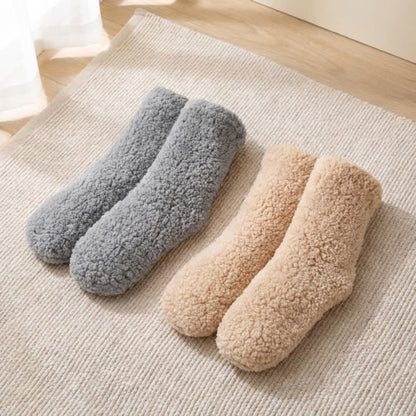 Chaussettes-chaussons blanches unies et duveteuses mi-mollet (2 paires) - Kaki + Gris - EU36-42(US3-8.5) - image 8
