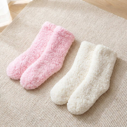 Chaussettes-chaussons blanches unies et duveteuses mi-mollet (2 paires) - Blanc et rose - EU36-42(US3-8.5) - image 9