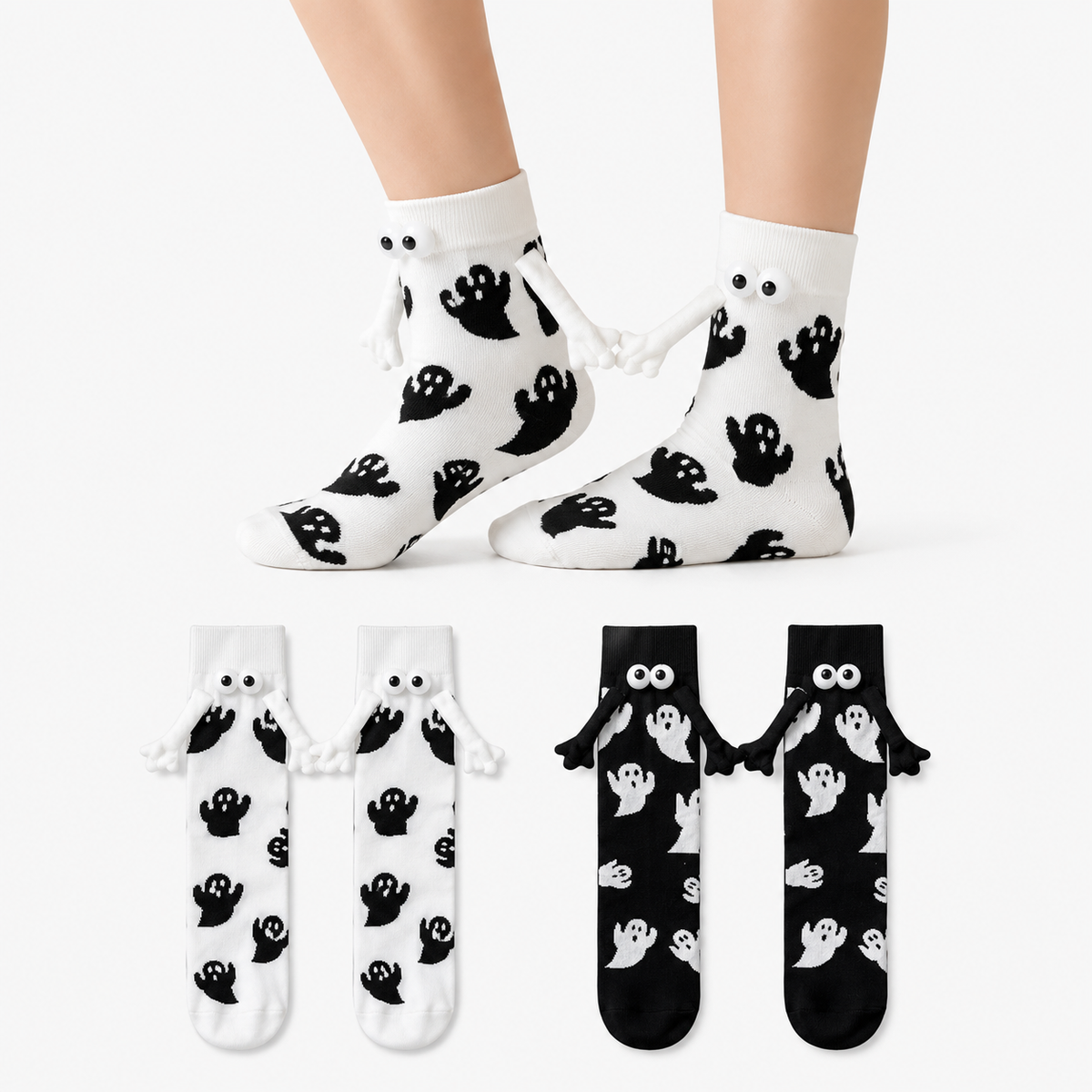 Chaussettes magnétiques fantômes pour tenir la main (4 paires) - Multicolore*2 - EU36-40(US3-7) - image 0