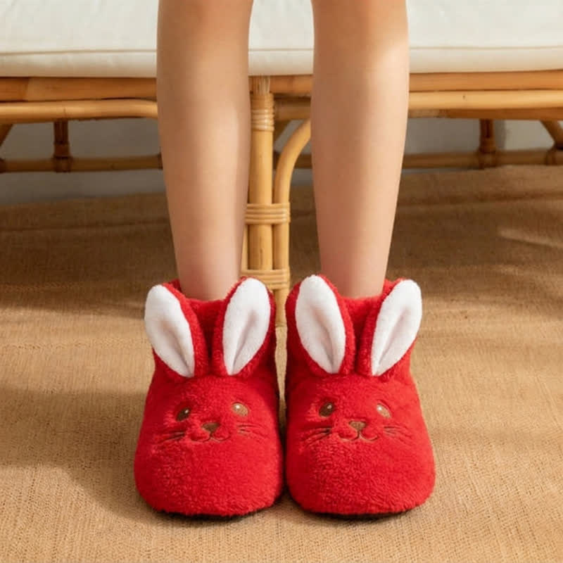 Chaussettes-chaussons en polaire peluche à oreilles de lapin roses - Rouge - EU39-41 (US6-7.5) - image 5