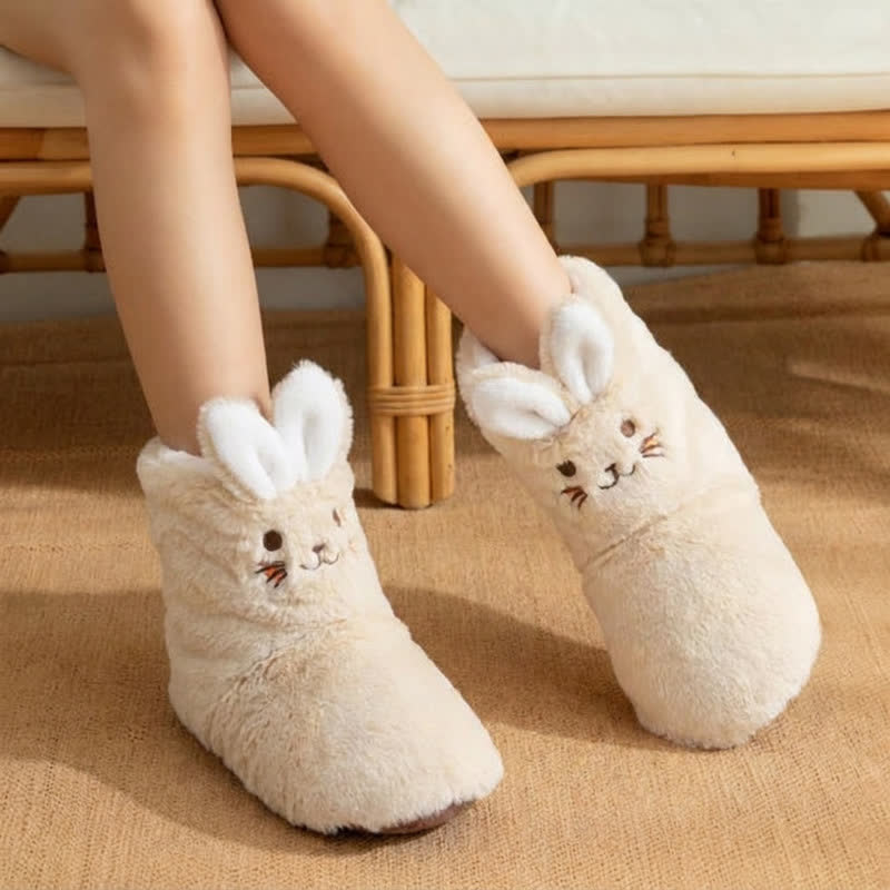Chaussettes-chaussons en polaire peluche à oreilles de lapin roses - Beige - EU39-41 (US6-7.5) - image 1