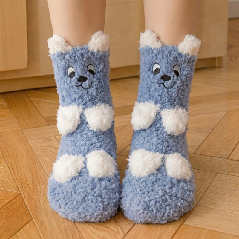 Chaussettes-chaussons en polaire mignonnes avec motif animal blanc - G - EU36-41(US3-7.5) - image 7