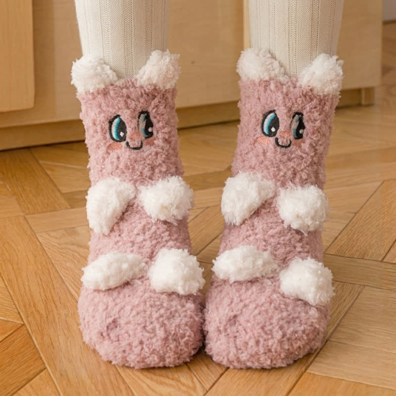 Chaussettes-chaussons en polaire mignonnes avec motif animal blanc - H - EU36-41(US3-7.5) - image 4