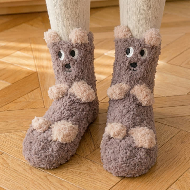 Chaussettes-chaussons en polaire mignonnes avec motif animal blanc - C - EU36-41(US3-7.5) - image 5