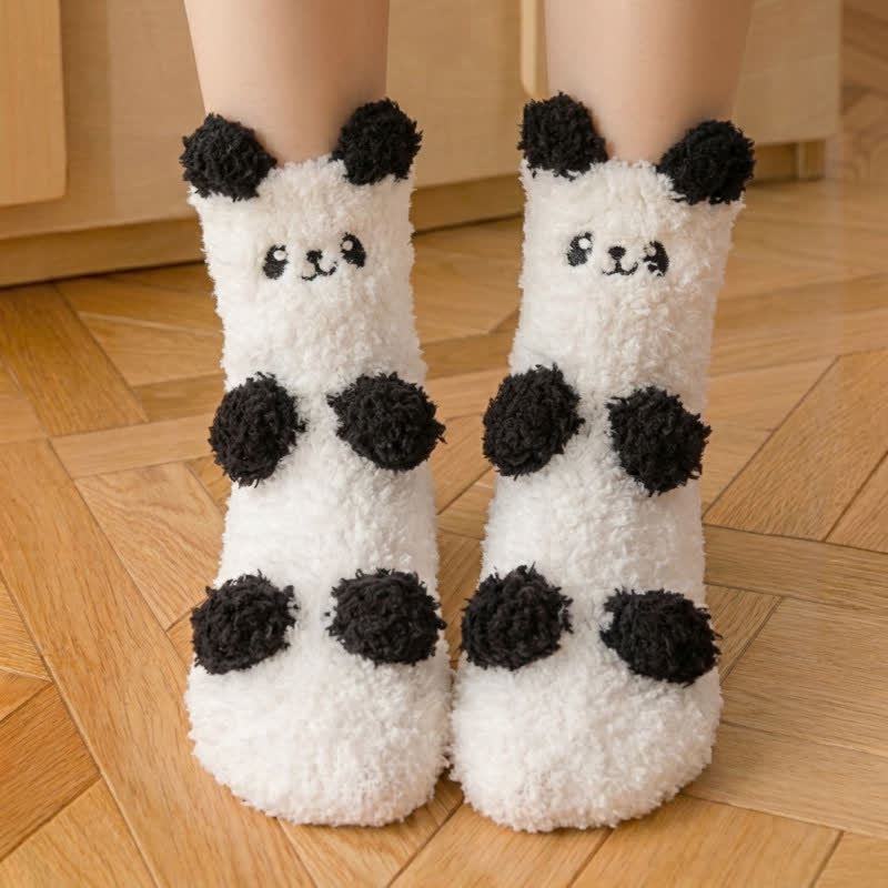 Chaussettes-chaussons en polaire mignonnes avec motif animal blanc - B - EU36-41(US3-7.5) - image 3