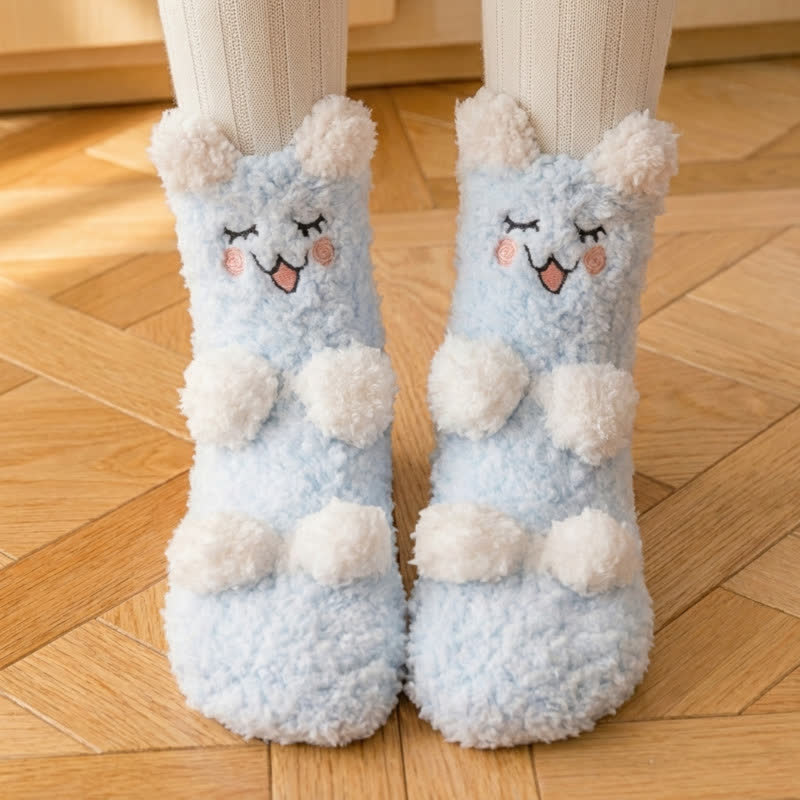 Chaussettes-chaussons en polaire mignonnes avec motif animal blanc - UN - EU36-41(US3-7.5) - image 2