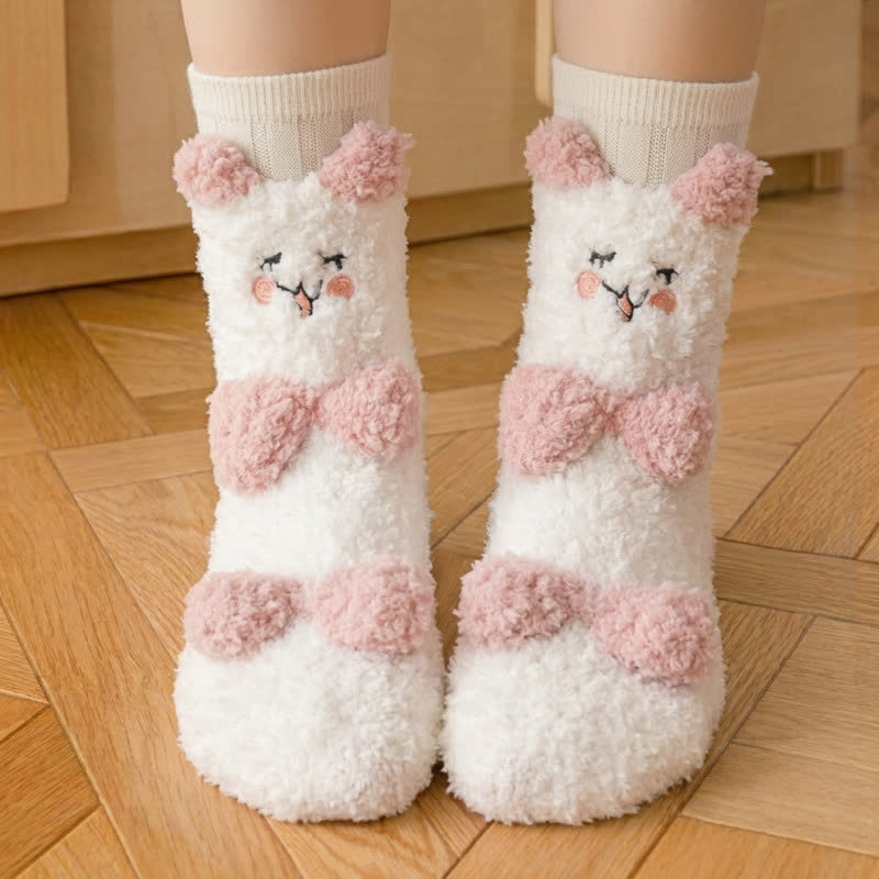 Chaussettes-chaussons en polaire mignonnes avec motif animal blanc - F - EU36-41(US3-7.5) - image 0
