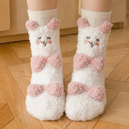 Chaussettes-chaussons en polaire mignonnes avec motif animal blanc - F - EU36-41(US3-7.5) - image 0