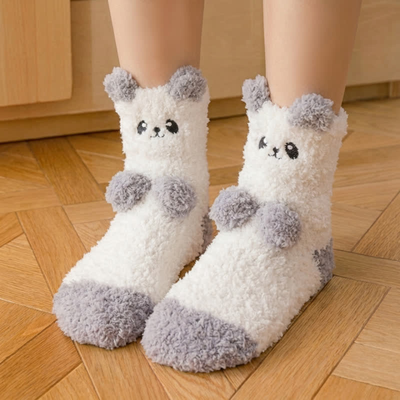 Chaussettes-chaussons en polaire mignonnes avec motif animal blanc - E - EU36-41(US3-7.5) - image 6