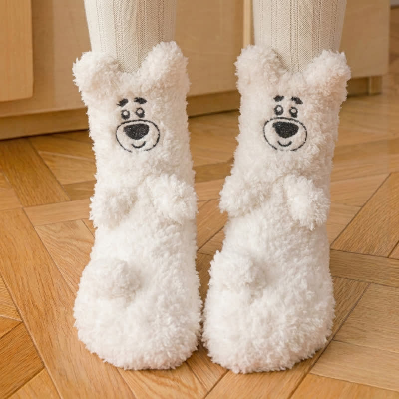 Chaussettes-chaussons en polaire mignonnes avec motif animal blanc - D - EU36-41(US3-7.5) - image 1
