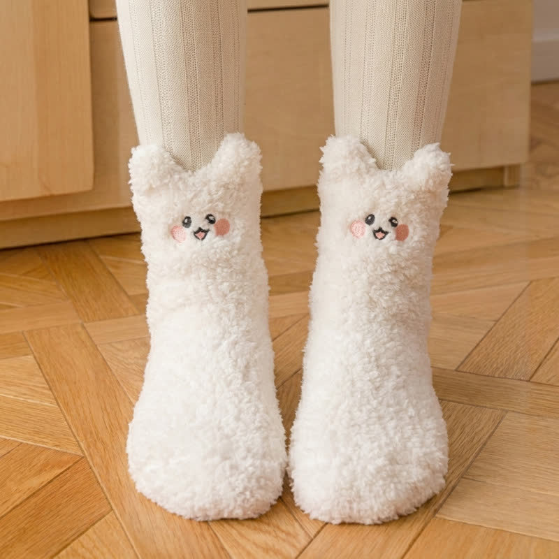 Chaussettes-chaussons en polaire mignonnes avec motif animal blanc - J - EU36-41(US3-7.5) - image 9