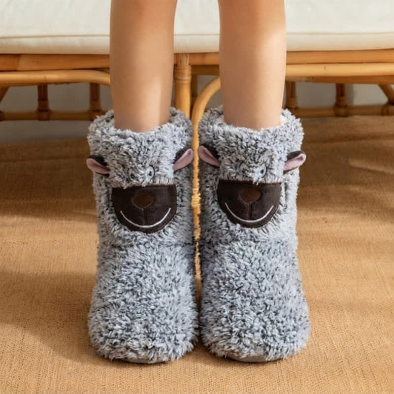 Chaussettes-chaussons grises à motif mouton duveteux - Gris - EU36-40(US3-7) - image 0