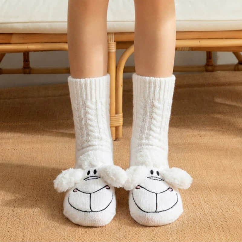 Chaussettes-chaussons blanches en laine de mouton tricotée - Blanc - EU36-40(US3-7) - image 0