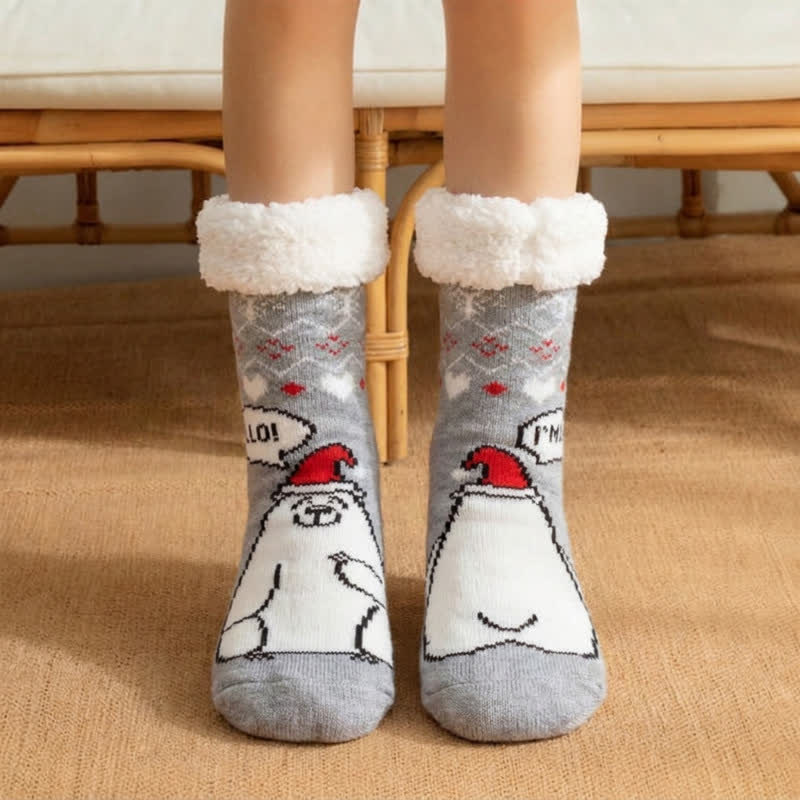 Chaussettes-chaussons à revers en peluche avec motif chat rayé gris - Gris - EU36-40(US3-7) - image 0